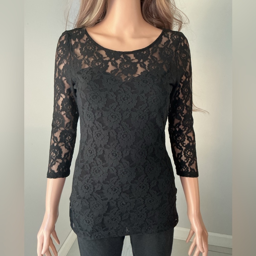 Guess Black Floral Lace Blouse Sz S r